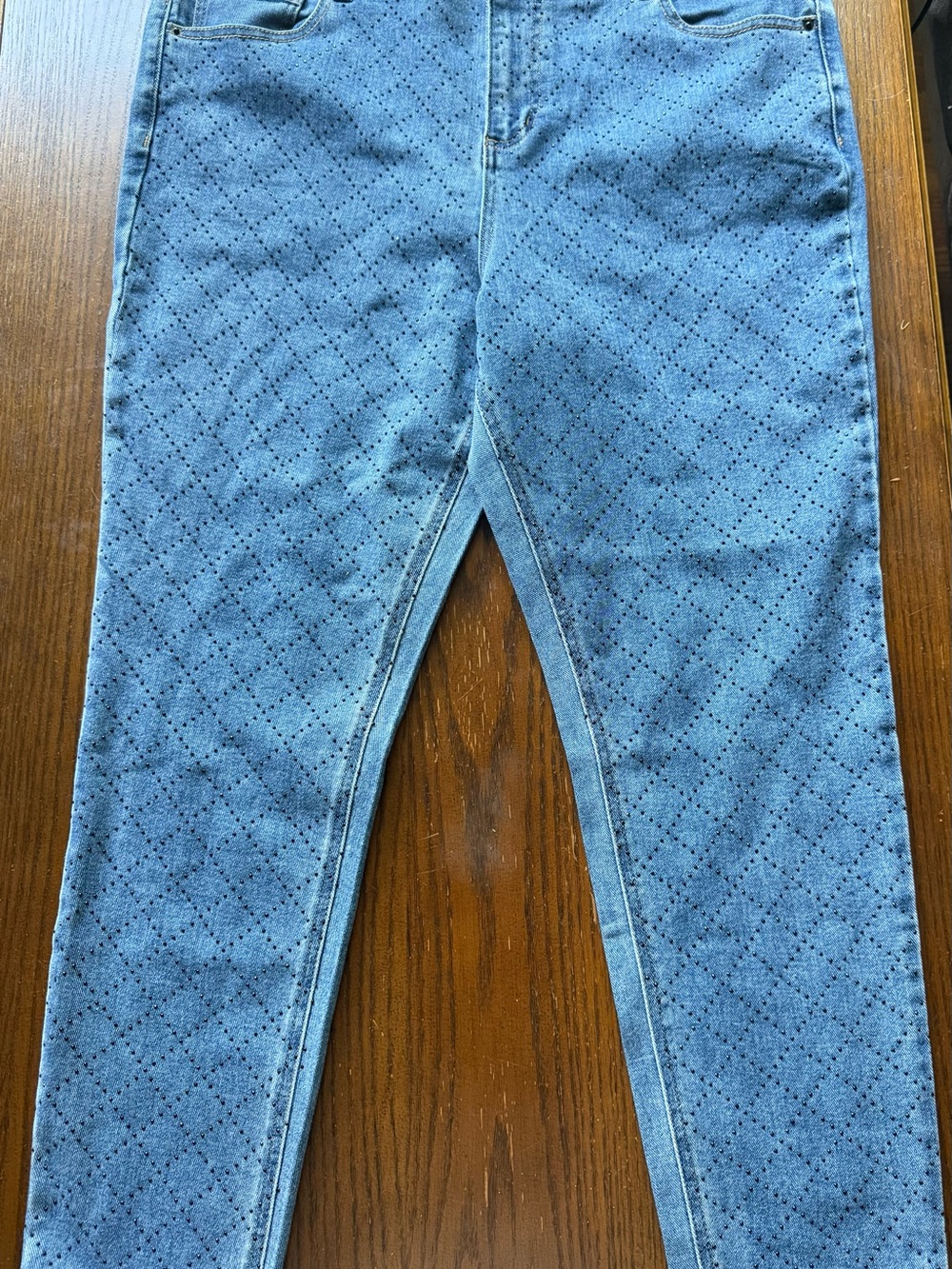Express Women's Light Blue Quilted-Pattern Skinny Jeans